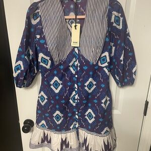 Garrie B Be One Blue and White Dress NWT